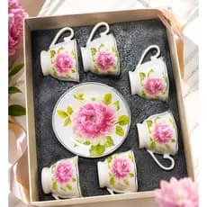 Jogo 6 Xícaras de Café com 6 Pires 90ml Floral Elegante Luxo Kit Presente Café Elegante