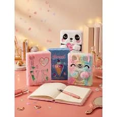 Caderno de Pelúcia Fofo 80 Folhas Capa Macia Estampas Sortidas Escolar Anotações Criativas
