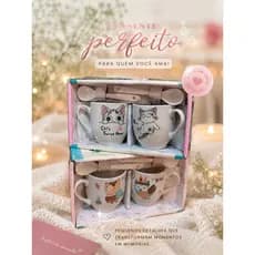 Kit Xícaras de Café 100ml Estampadas em Cerâmica com Colher, Gatinho Coruja, Presente Criativo e Delicado
