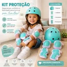 Kit Proteção Infantil Completo Capacete + Joelheira + Cotoveleira + Munhequeira Segurança para Patins Bike Skate
