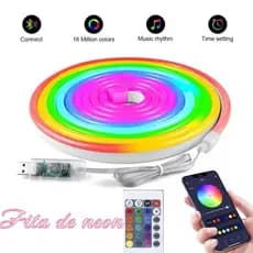 Fita De Led Neon bluetooth Rgb 5 Metros Iluminação  Pontente Flexivel Com Controle Remoto Interface USB