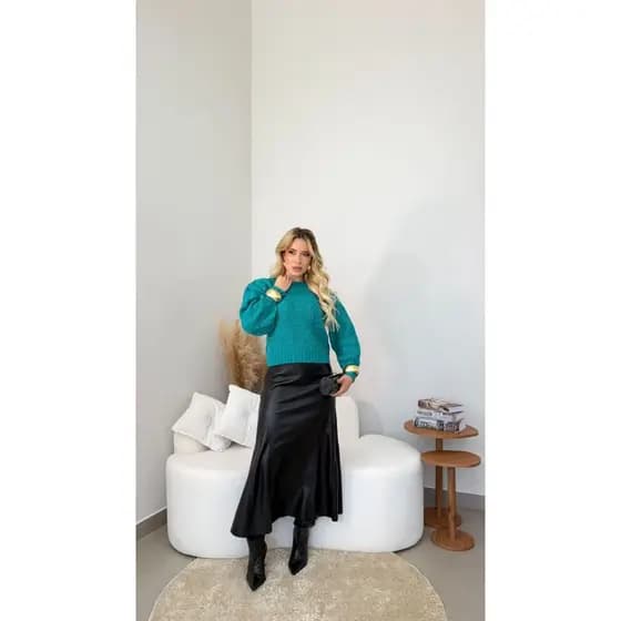 Blusa Feminina Tricot Manga Bufante Inverno Elegante