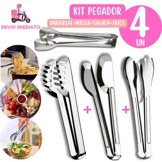 Kit 4 Pegadores Universal  Massas Salada Pegador de Frios Em Aço Inox Para Cozinha e Restaurantes