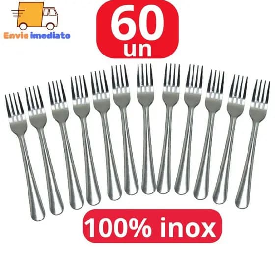KIT Conjunto 60 Unidades Garfo de Mesa 100% Aço Inox Para Casa Restaurante Bar Garfo Talher