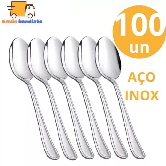 Conjunto de 100 Unidades Colher de Mesa GRANDE Talher 100% Aço Inox Sopa Arroz Para Casa Cozinha Bar Restaurante Buffet