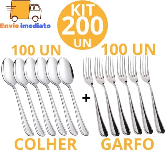 Kit 200 talheres  100 Colher + 100 Garfo Talher Aço Inox para Comida Sopa Luxo Sopa Bar Restaurante Buffet Faqueiro
