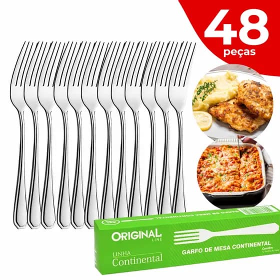 Kit 48 Garfos de Mesa Inox Continental Original Line Cozinha Restaurante Buffet