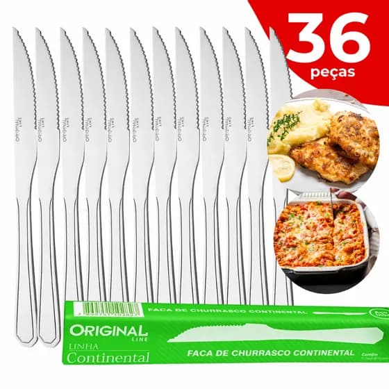 Kit 36 Facas de Churrasco Faqueiro Inox Continental Buffet Restaurante Louça