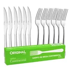 Jogo de Garfo e Faca Inox C/12 Continental Faqueiro Inox Jogo de Talheres Inox