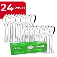 Jogo Colher De Sobremesa 24pçs Continental Original Line Talheres Inox Restaurante Lanchonete