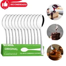 Jogo Colher de Sobremesa C/12pçs Aço Inox Continental Original Line Buffet Faqueiro Talheres Inox