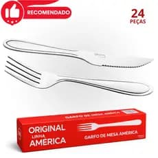 Jogo 24 Peças Garfo e Faca Inox Premium Kit América Original Line Buffet Restaurante Lanchonete