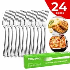 Jogo de Talheres Garfo de Mesa C/24pçs Aço Inox Continental Original Line Restaurante Cozinha Buffet