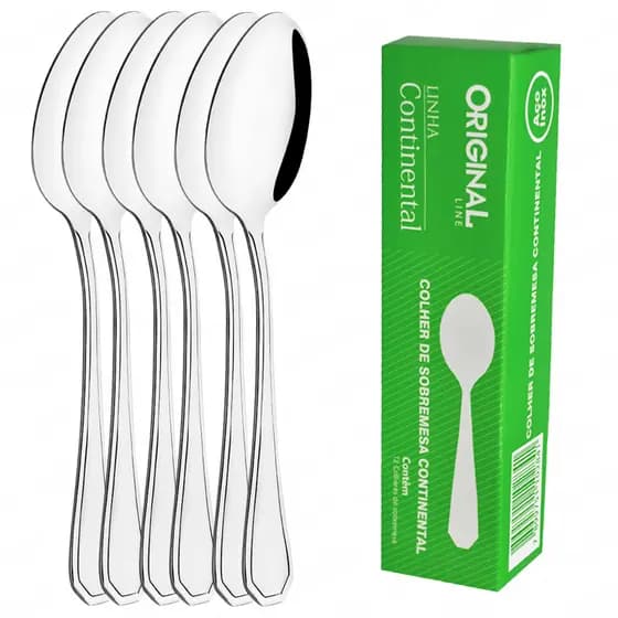 Colher de Sobremesa Aço Inox C/6 Continental Original Line Jogo de Talheres Inox