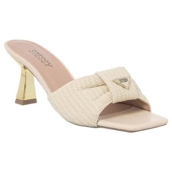 Tamanco Feminino Sandália Salto Taça Linha Comfy Moda Confortável Metalizado Juta Moda Leve chic