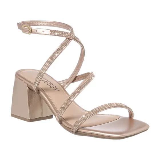 Sandália Feminina Elegante Festa Brilho Strass Luxo Salto Médio Grosso Confortável Glamour Luxo