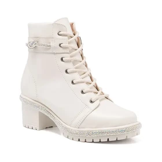 Bota Coturno Feminino Cano Curto Strass Salto Grosso Tratorado Confortável Blogueira