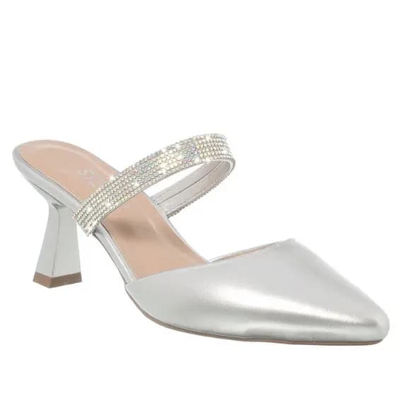Scarpin Feminino Mule Salto Taça Baixo Bico Fino  Brilho Strass Brilhante cristal Confortável Festa