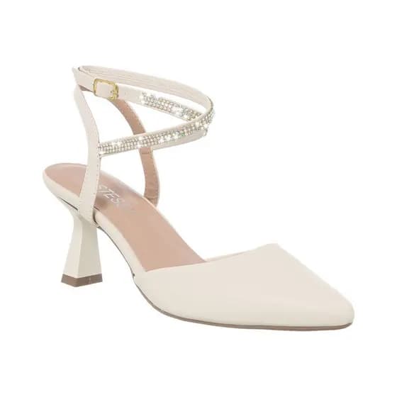 Slingback Scarpin Feminino Sapato Salto Baixo Taça Brilho Bico Fino Elegante Chic