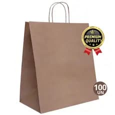 Sacola De Papel Kraft Monolúcido Grande 40x32x13 - 100un