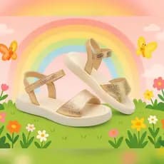 Sandália Para Meninas Velcro Dourada e Bronze Infantil Menina Garota
