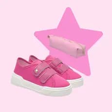 Kit Tênis + Estojo Infantil Feminino Casual Confortável Com Estojo Escolar Rosa Moderno Moda