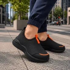 Tênis Infantil Menino Masculino da Moda Calce Facíl Cinza Com detalhe Laranja Promoção