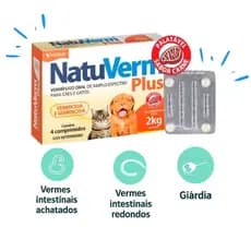 Kit Vermífugo Giardicida Natu Verm Plus Cães e Gatos c/ 4 Compr. 132mg Sabor Carne Até 08kg  Vetbras