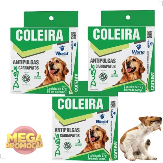Kit 03 Coleira Anti pulga e Carrapato Remédio para Carrapatos Cachorro World Dugs