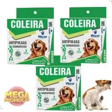 Kit 03 Coleira Anti pulga e Carrapato Remédio para Carrapatos Cachorro World Dugs