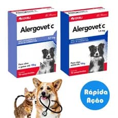 Alergovet C Antialérgico p/ Cachorro e Gato Coveli  0,7mg e 1,4mg Contra Alergia Coceira 10 Comp.