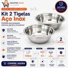 Kit 2 Tigela 22CM GRANDE Saladeira Multiuso Bowl Profissional Fundo Cozinha Gourmet 100% Inox
