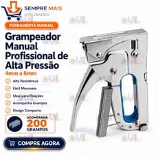 Grampeador Tapeceiro +  200 GRAMPOS  Manual ALTA PRESSÃO PROFISSIONAL Aceita 4mm 6mm 8mm Grampo