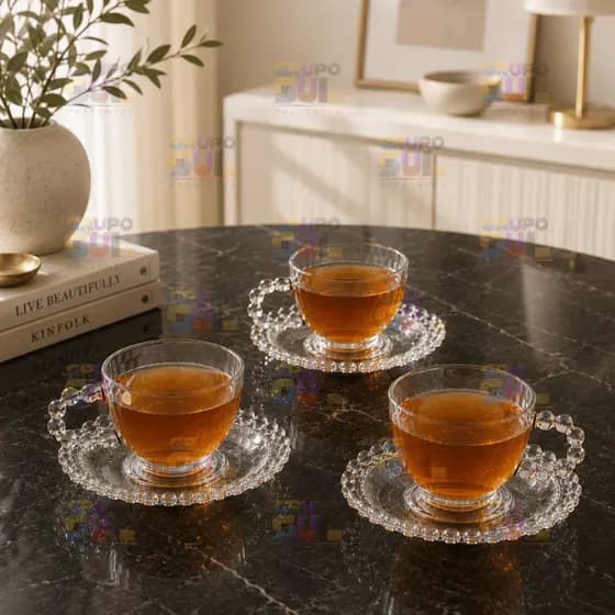 Jogo de Xícaras COM PIRES 6 Peças 220ML Perola Cafe Cha 3 XÍCARAS + 3 PIRES