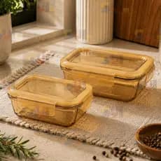 Kit 2 Potes Hermeticos Vidro Âmbar 370ml + 640ml com Tampa - Organizador Cozinha