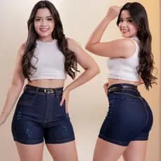 Short Jeans feminino com cinto de couro, com lycra (estica) duas cores, cintura alta