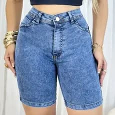 Short Jeans pedal feminino, com lycra (estica) três cores, cintura alta