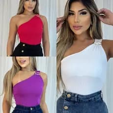 Kit 3 blusa feminina com fivela, no canelado anarruga, varias cores disponíveis, tamanho único