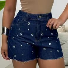 Short jeans feminino customizado sem lycra, 100% (nao estica), cintura alta, duas cores