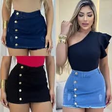 kit com 3 Short saia jeans feminino, cintura alta