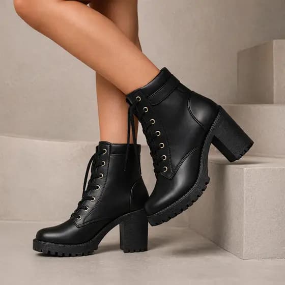 Bota Feminina Blogueira Legítimo Coturno Cano Curto Salto Baixo Grosso Plataforma Bloco Botinha