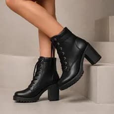 Bota Feminina Blogueira Legítimo Coturno Cano Curto Salto Baixo Grosso Plataforma Bloco Botinha
