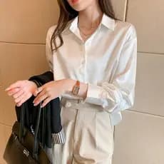 Feminino Genuíno SileSile Estilo Primavera Outono Ninho Profissional Camisa de Cetim Solto Drapeado Vintage Manga Longa