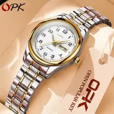 OPK Relógio Feminino De Quartzo Original De Aço Inoxidável À Prova D'água Com Calendário Luminoso Moda Prata Ouro 8110