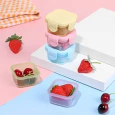Kit 4 Mini Potes Coloridos com travas Hermético Plástico Livre de BPA 60ml Lancheira Marmita Introdução Alimentar