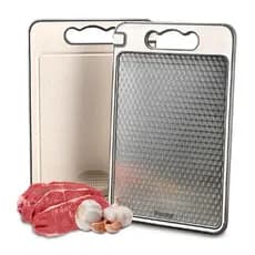Tabua De Carne Aço Inox Dupla Face Tábua De Corte Antibacteriana Tábua De Cortar Carne Inox 3 Em 1