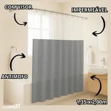 Cortina para Box de Banheiro 1,35x2,00m Impermeável Antimofo 100% Polietileno Varias Cores