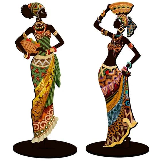 KIT C/2 Enfeites MDF Decorativos Mesa Mulher Africana Negra