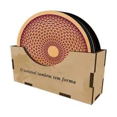 Kit Porta Copos Geometria Sagrada com Suporte MDF Decorativo Espiritual Zen
