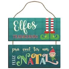 Placa Decorativa De Natal - Elfos Trabalhando - 21,5x29cm